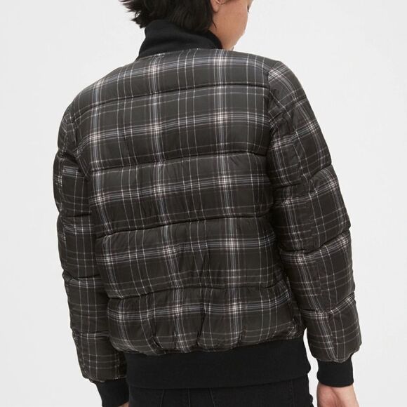 Gap Black and White Plaid Puffer Bomber Jacket.Size M - Picture 6 of 16